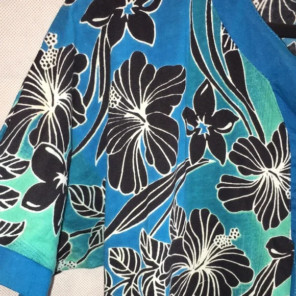 Coral Bay Blue Floral Cotton Tunic Top Swim Cover Up Dress | Size M (NWT) - Picture 4 of 12